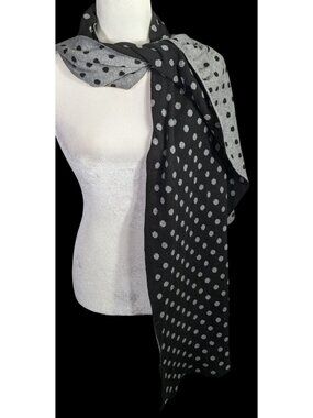 Darzzi Reversible Polka Dot Scarf 84"x15" Black & Gray Knit